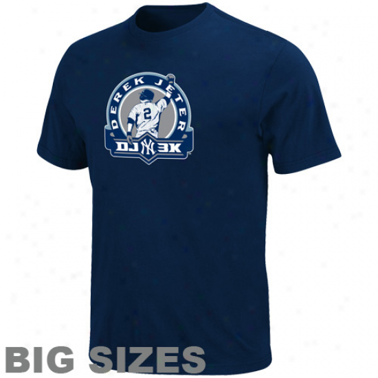 Majestic Derek Jeter New York Yankees #2 3000 Hits Official Logo Big Sizes T-zhirt - Navy Blue