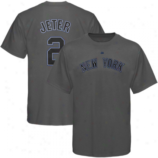 Majestic Derek Jeter New York Yankees #2 Player Pop T-shirt - Charcoal