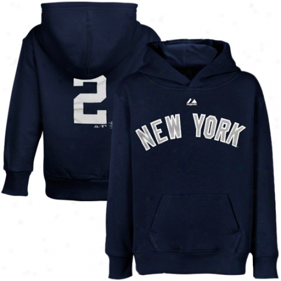 Majestic Derek Jeter Recent York Yankees #2 Preschool Navy Blue Player Pullover Hoodie Sweatshirt