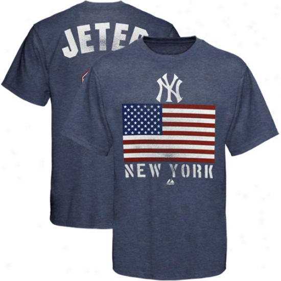 Majestix Derek Jeter New York Yankees #2 Red, White & Blue Player T-shirt - Navy Blue