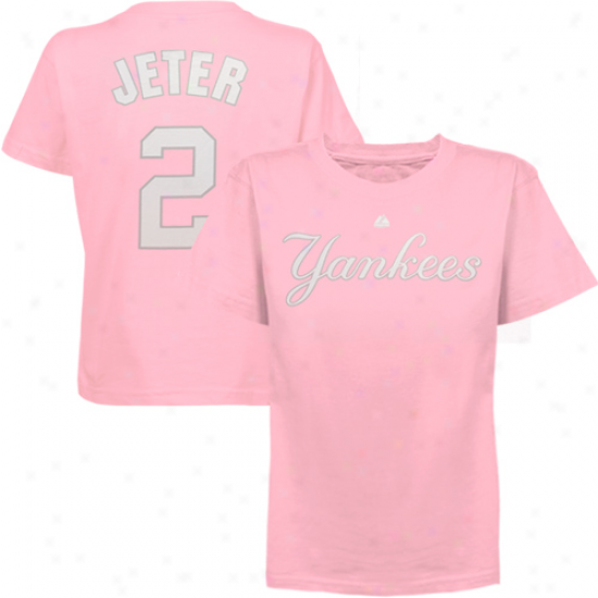 Majestic Derek Jeter New York Yankees #2 Youth Player Shirt - Pink