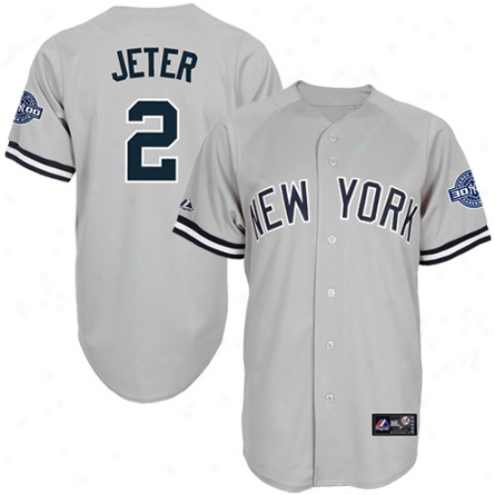 Majestic Derrk Jeter New York Yankees 3000 Hits Replica Jedsey - Gray