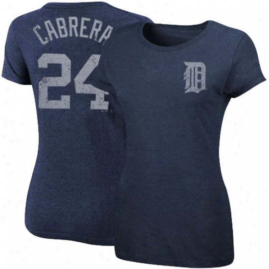 Majestic Detroit Tigers #24 Miguel Cabrera Ladies Navy Blue Off-field Drama Player Heathered T-shirt