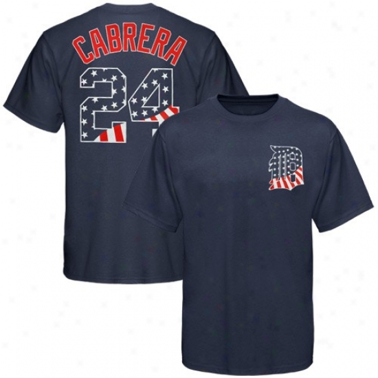 Majestic Detroit Tigers #24 Miguel Cabrera Nav yBlue Stars & Stripes Player T-shirt