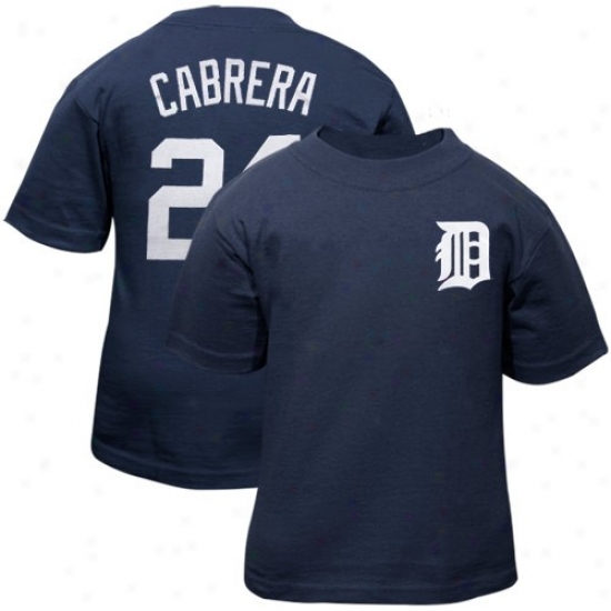 Majestic Detroi5 Tigers #24 Miguel Cabrera Toddler Navy Blue Player T-shirt