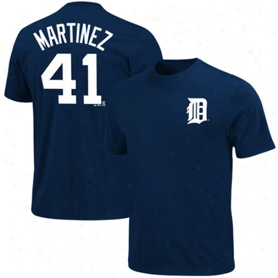 Majestic Detroit Tigers #41 Victor Martinez Navy Blue Player T-shirt