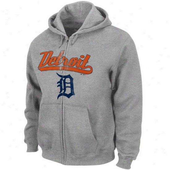 Majestic Detroit Tigers Ash Big Club Full Zip Hoody Sweatshirt