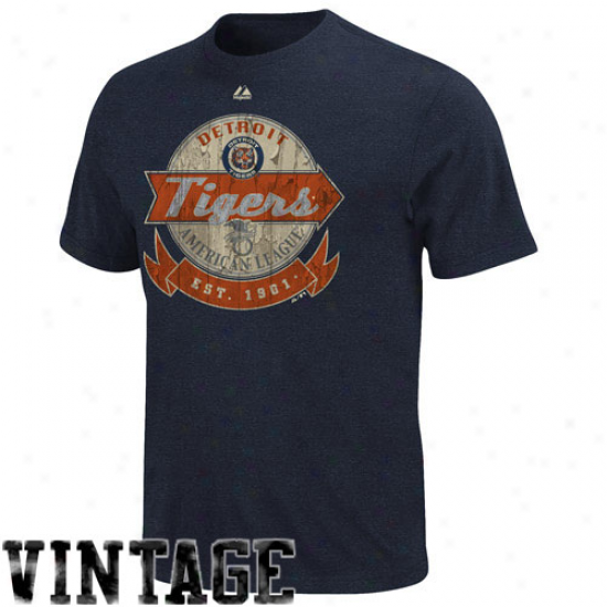 Majestic Detroit Tigers Classic Retro Vintage Heathered T-shirt - Navy Blue