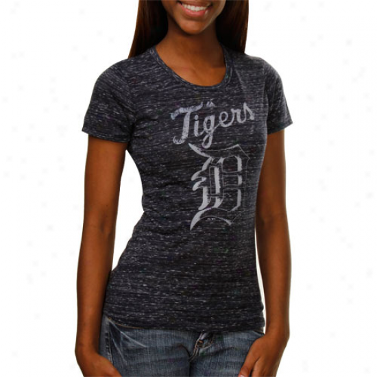 Majestic Detroit Tigers Ladies Affinity Burnout Premium T-shirt - Navy Blue