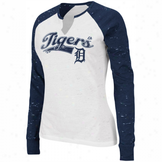 Majestiv Detroit Tigers Ladies League Special Log Sleeve T-shirt - White-navy Blue