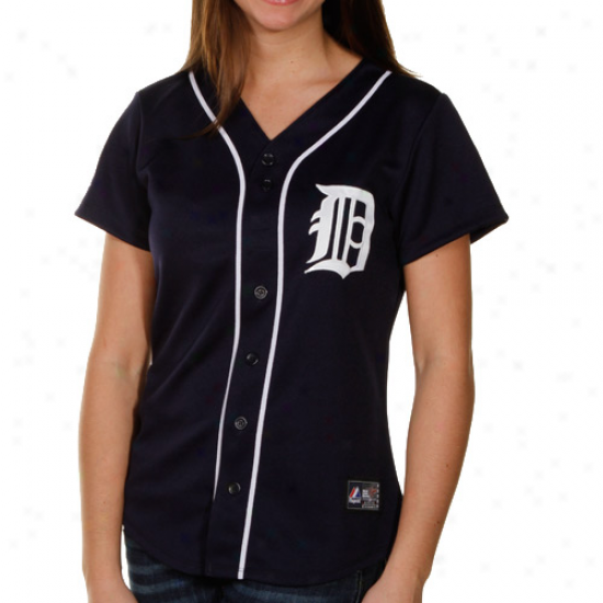 August Detroit Tigers Ladies Replic Jersey - Navy Blue