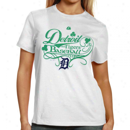 Majestic Detroit Tigers Ladies White Cursive Celtic T-shirt