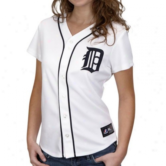 Majestic Detroit Tigers Ladies White Autograph copy Baseball Jersey