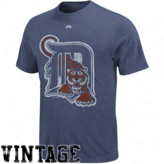 Majestic Detroit Tigers Navy Blue Ballyard Legends Vintage Heathered T-zhirt