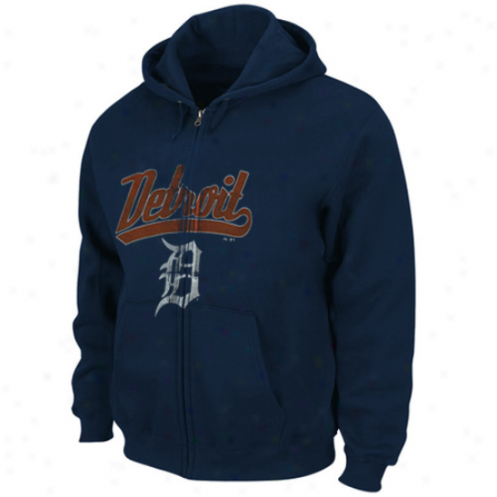 Majestic Detroit Tigers Navy Blue Big Club Full Zip Hoody Sweatshirt