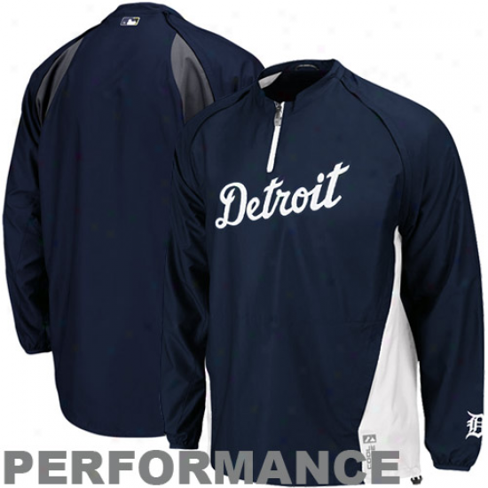 Majestic Detroit Toges Navy Blue Gamer Quarter-zip Performance Jacket