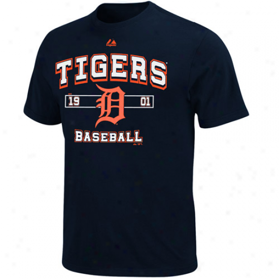 Majestic Detroit Tigers Past Time Inventive T-shirt - Navy Blue