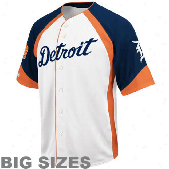 Majestic Detroit Tigers White-navy Blue Wheelhouse Big Sizes Jersey