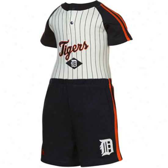 Majestic Detroit Tigers White Pinstripe-navy Blue Creeper & Shorts Set