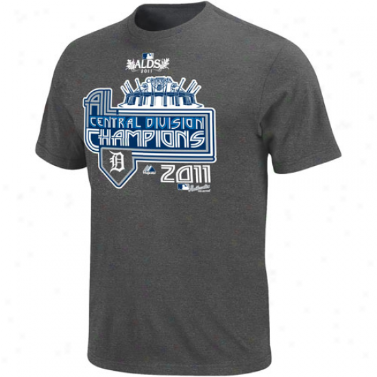 Majestic Detroit Tugers Youth 2011 Al Central Division Champions Clubhouse Locker Room T-shiry - Charcoal