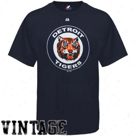 Majestic Detroit Tigers Ykuth Navy Blue Cooperstown Soft Density Official Logo T-shirt