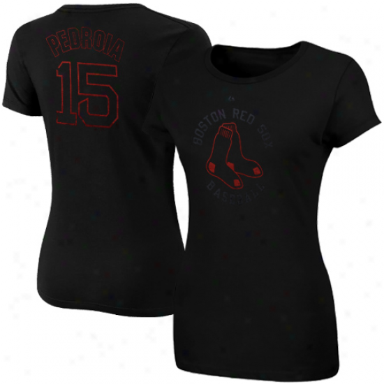 Majestic Dustin Pedroia Boston Red Sox #15 Ladies Shout It Loud Player T-shirt - Black