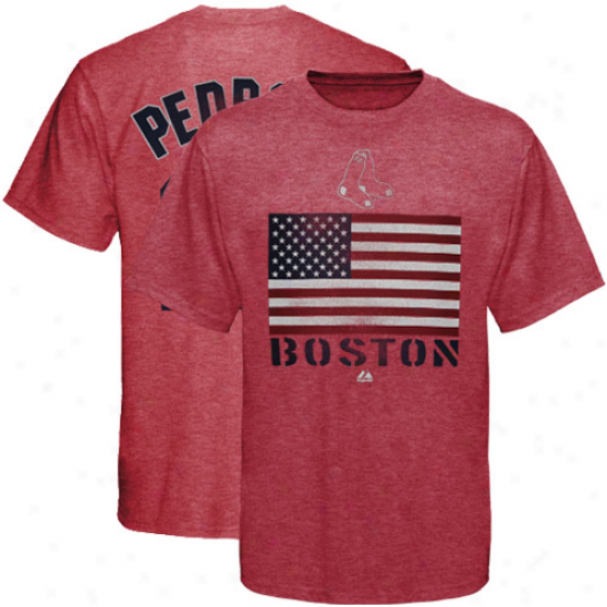 Majestic Dustin Pedroia Boston Red Sox #15 Red, White & Blue Player Heathered T-shirt - Red