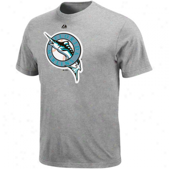 Majestic Florida Marlins Ash Soft Density Official Logo T-shirt