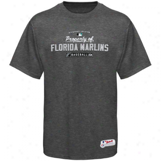 Majesfic Florida Marlins Charcoal Heather Property Of T-shirt