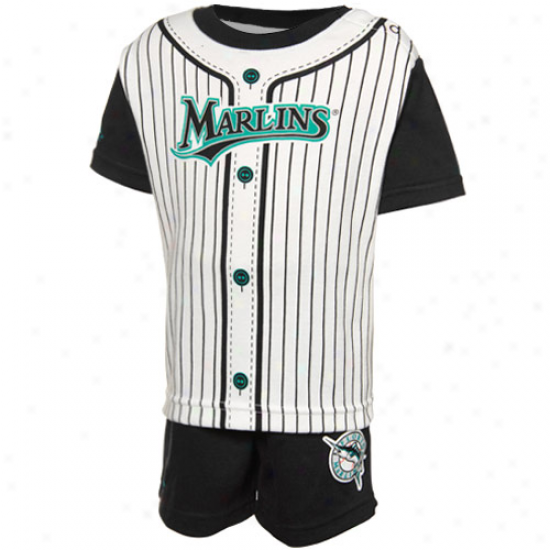 Majestic Florida Marlins Babe Mourning Pinstripe 2-piece Uniform Short Set