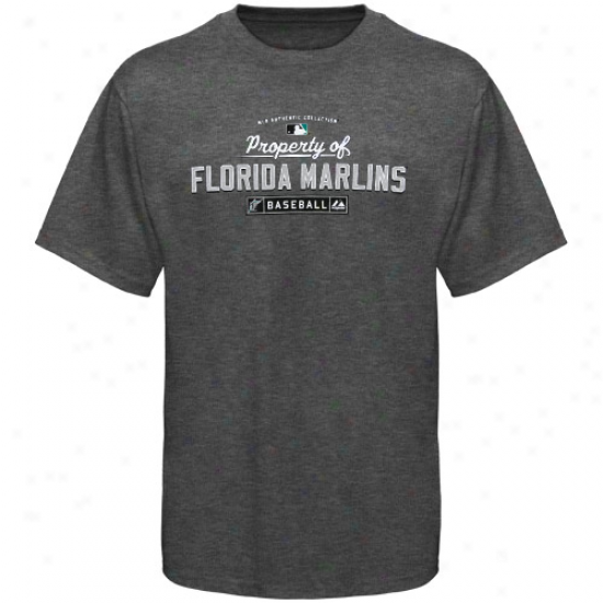 Majestic Florida Marlins Youth Charcoal Heather Property Of T-shirt