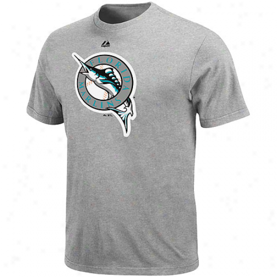 Majestic Florida Marlins Youth Soft Density Official Logo T-shitr - Ash