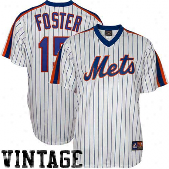 Majestic George Foster New York Mets Replica Cooperstown Throwback Jersey - White Pinstripe