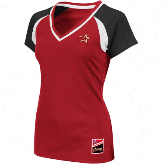 Majestic Houstoh Astros Ladies Red-black The Emerald Premium V-neck Fashion Top