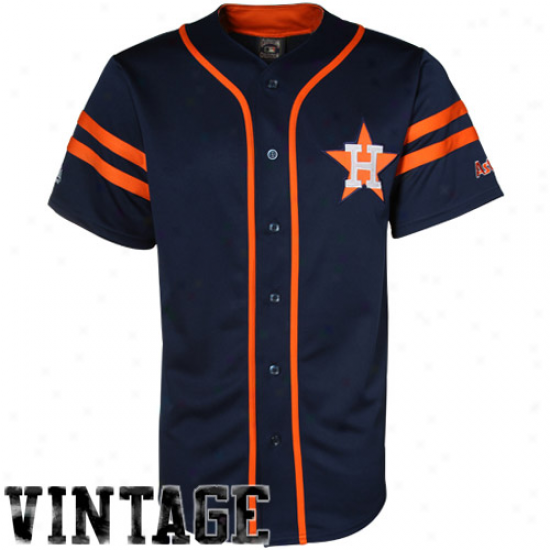 Majestic Houston Astros Throwback Heater Jersey - Navy Blue