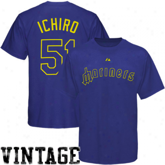 Majestic Ichiro Suzuki Seattl3 Mariners #51 Cooperstown Retro Player T-shirt - Royal Blue