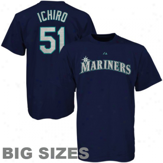 Majestic Ichiro Suzuki Seattle Mariners #51 Player Big Sizes T-shirt - Navy Blue