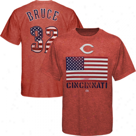 Majestic Jay Bruce Cincinnati Reds  #32 Red, White & Blue Player Heathered T-shirt - Red