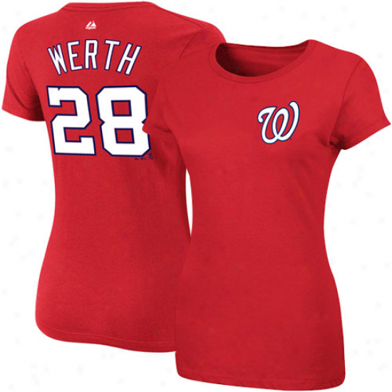 Majestic Jayson Werth Washington Nationals Ladies #28 Performer T-shirt - Red