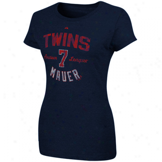 Majestic Joe Mauer Minnesota Twins #7 Ladies Trophy Man T-shirt - Navy Blue