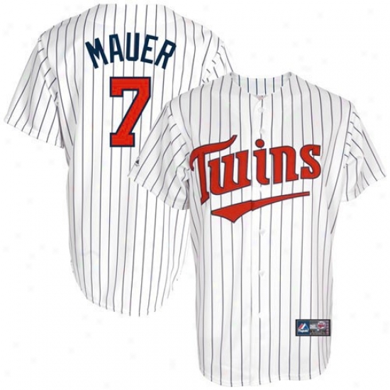 Majestic Joe Mauer Minnesota Twins Youth Replica Jersey-#7 White Pinstripe