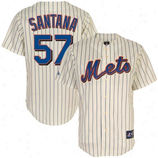 Majestic Johan Santana New York Mets Replica Jersey-#57 Natural Pinstripe