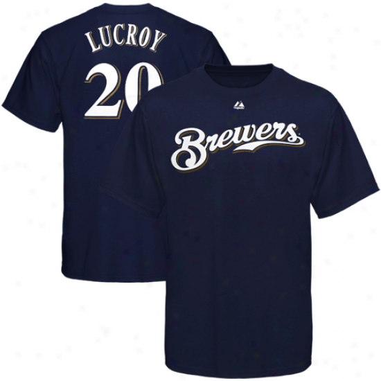 Majestiic Jonathan Lucroy Milwaukee Brewers #20 Player T-shirt - Navy Blue