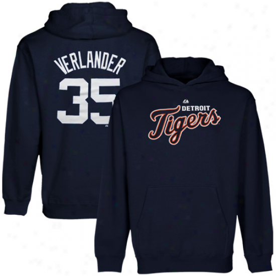 Majestic Justin Verlander Detroit Tigers #35 Youth Navy Blue Player Pullover Hoodie Sweatshirt