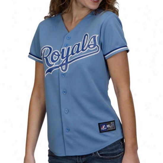 Majestic Kansas City Royals Ladies Light Blue Rwplica Jersey