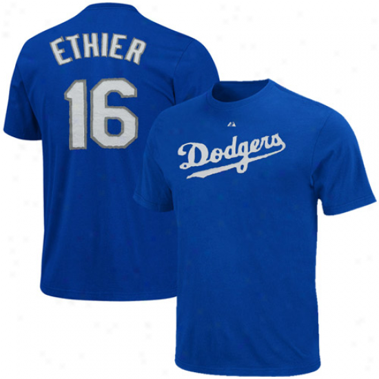 Majestic L.a. Dodgers #16 Anere Ethier Royal Blue Team Issue Applique Player Premium T-shirt