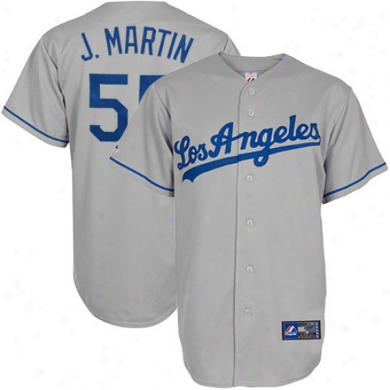Majestic L.a. Dodgers #55 Russell(j) Martin Gray Replica Baseball Jersey