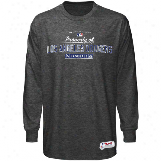 Majestic L.a. Dodgers Charcoal Heather Property Of Long Sleeve T-qhirt