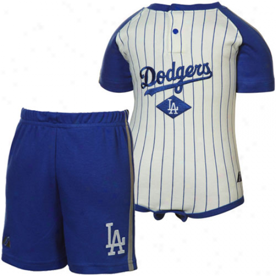 Majestic L.a. Dodgers Infant White Pinstripe-royal Blue Creeper & Shorts Set