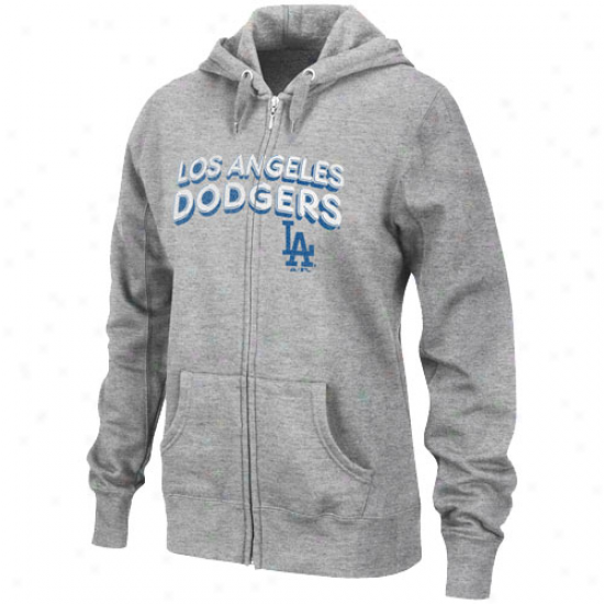 Majestic L.a. Dodgers Ladies Ash Instant Replay Full Zip Hoody Sweatshirt